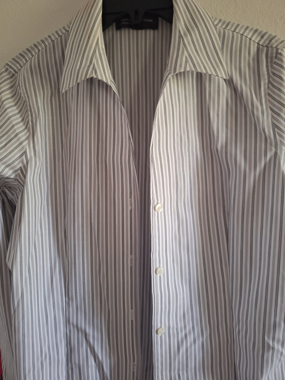 Jones New York White Dress Shirt with Gray Pinstripes